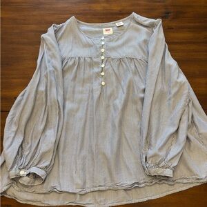 Levi's Light Blue and White Striped Peasant Blouse